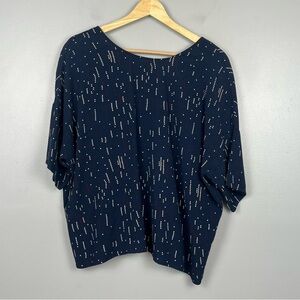 Samsoe Samsoe blue white burgundy boxy low back shirt sleeve top, large.